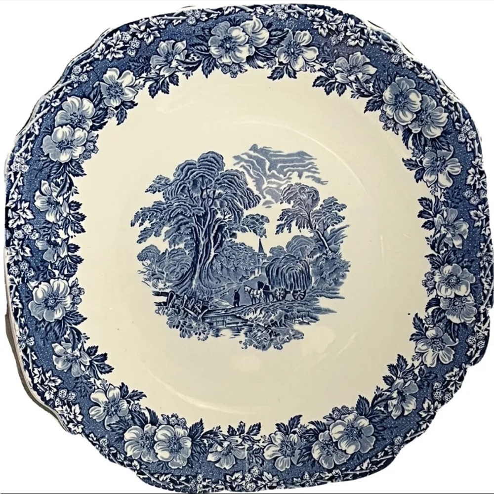 Vintage Enoch Wedgwood (Tunstall) LTD Blue Woodland 11 ¾” Square Plate Platter